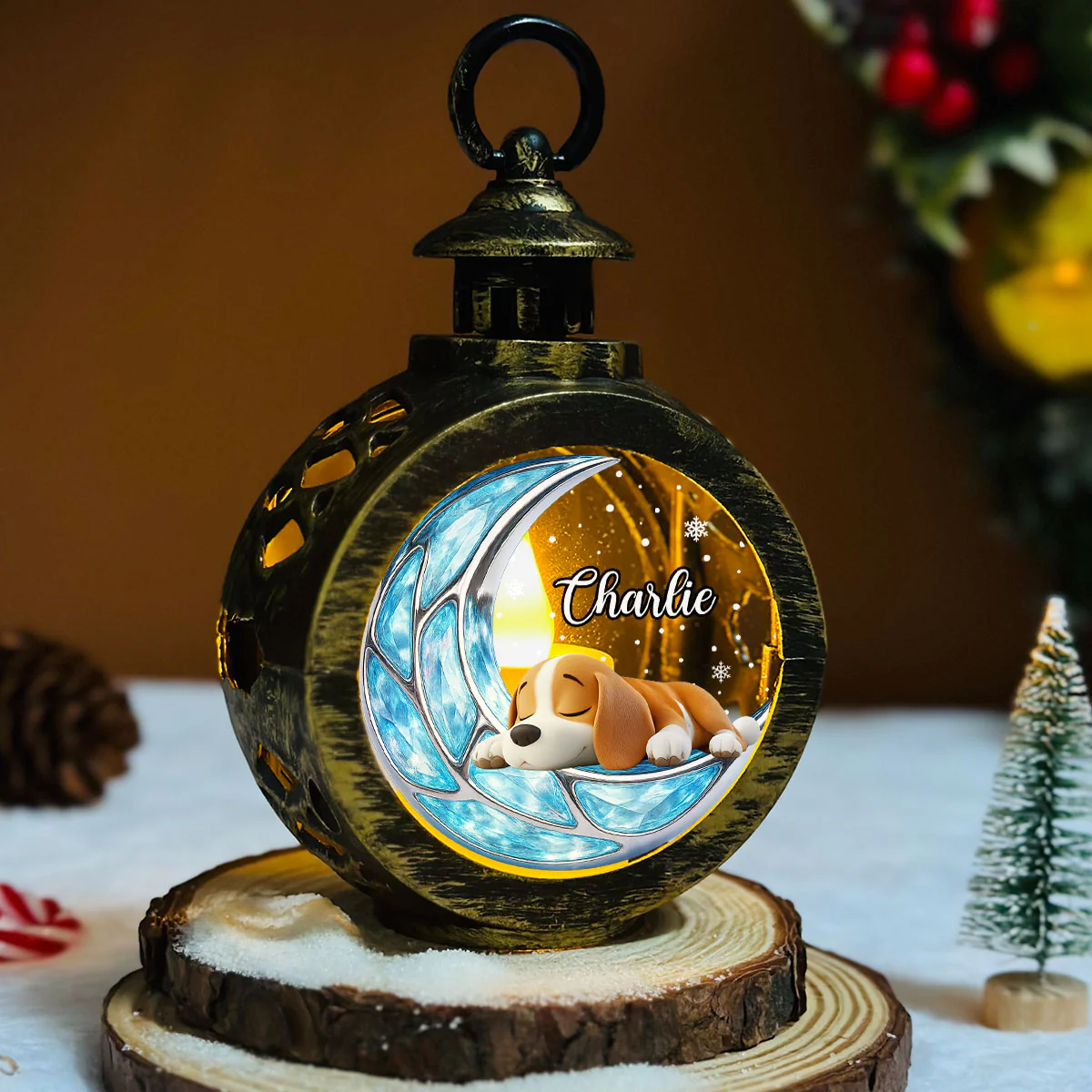 Sleeping On The Moon - Personalized Custom Christmas Lantern - Image 8