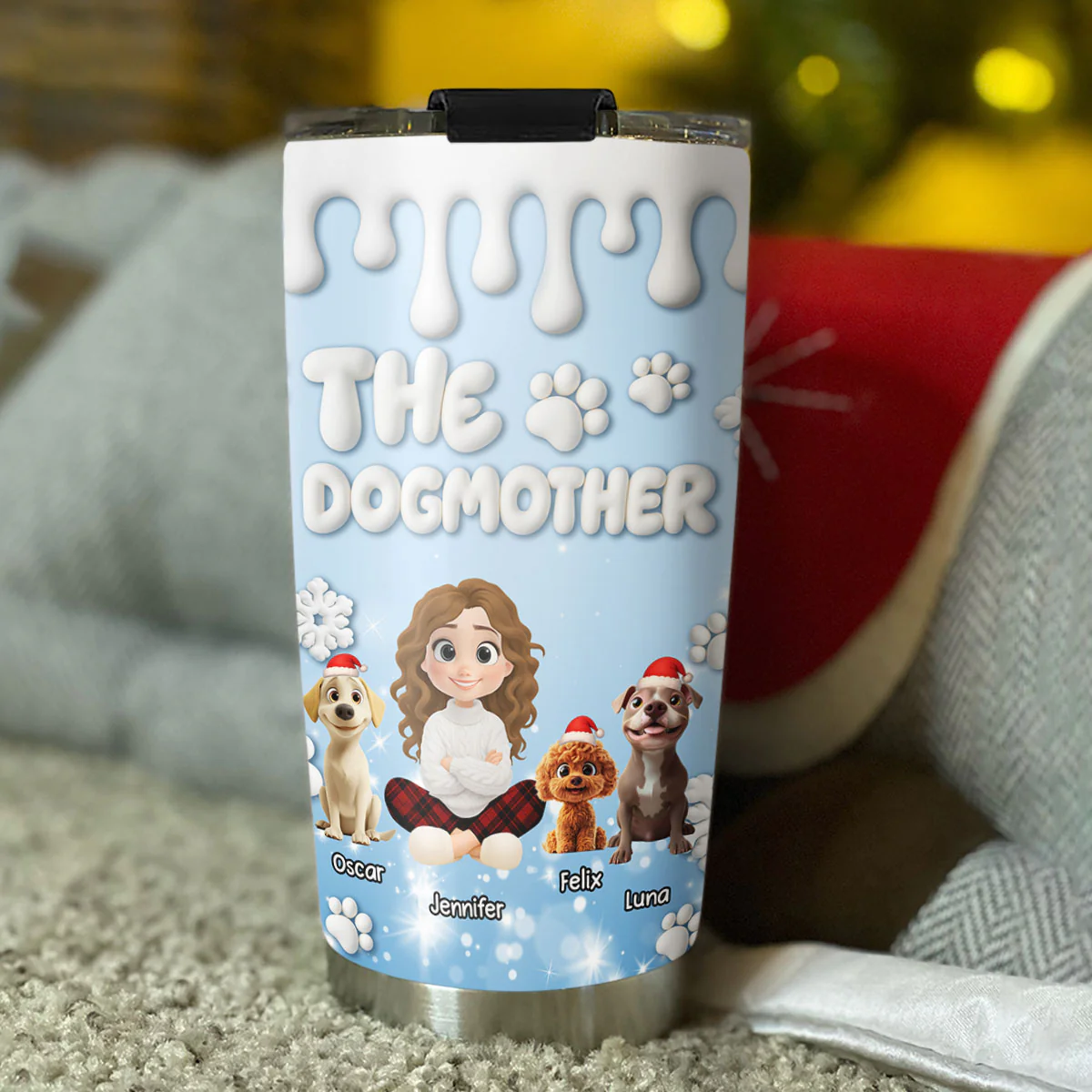 Snowy Cartoon Paw - Personalized Custom 3D Inflated Effect Tumbler - Image 3