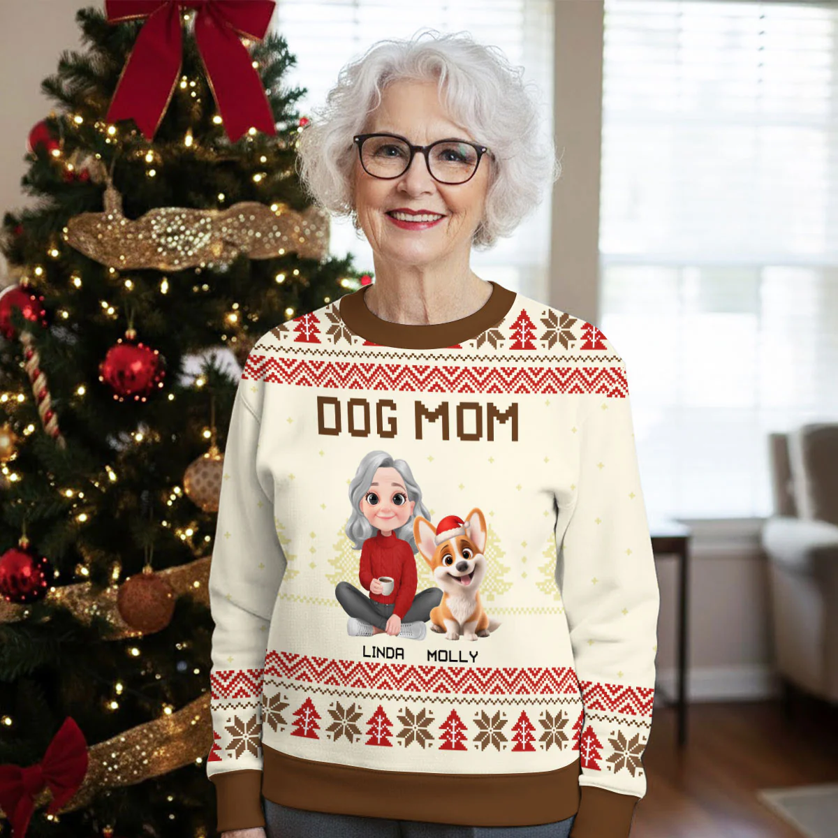 Snowy Dog Mom Christmas - Personalized Custom All-Over-Print Sweatshirt - Image 2