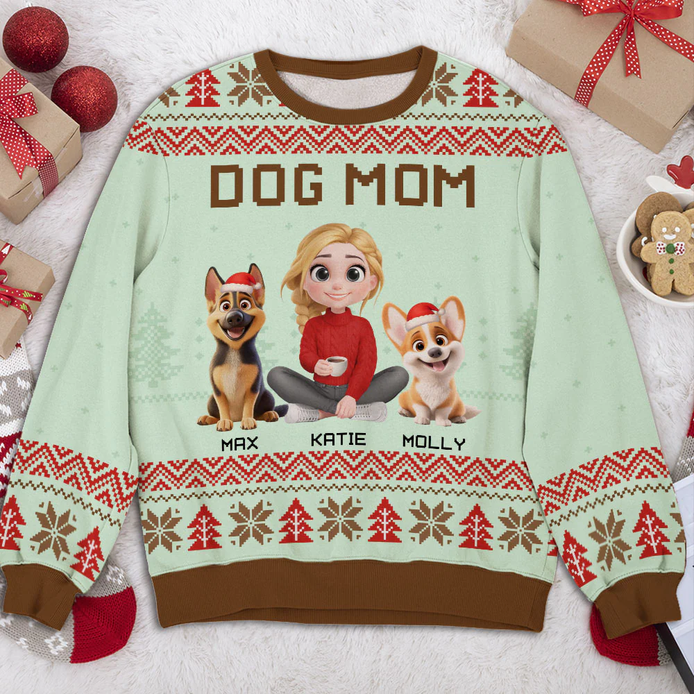 Snowy Dog Mom Christmas - Personalized Custom All-Over-Print Sweatshirt - Image 4