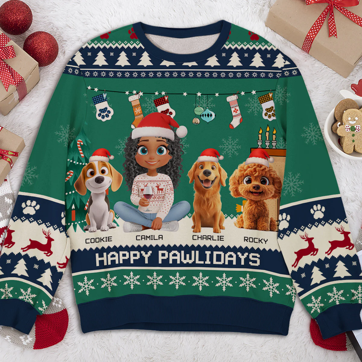 Snowy Pawlidays Cartoon - Personalized Custom All-Over-Print Sweatshirt - Image 3