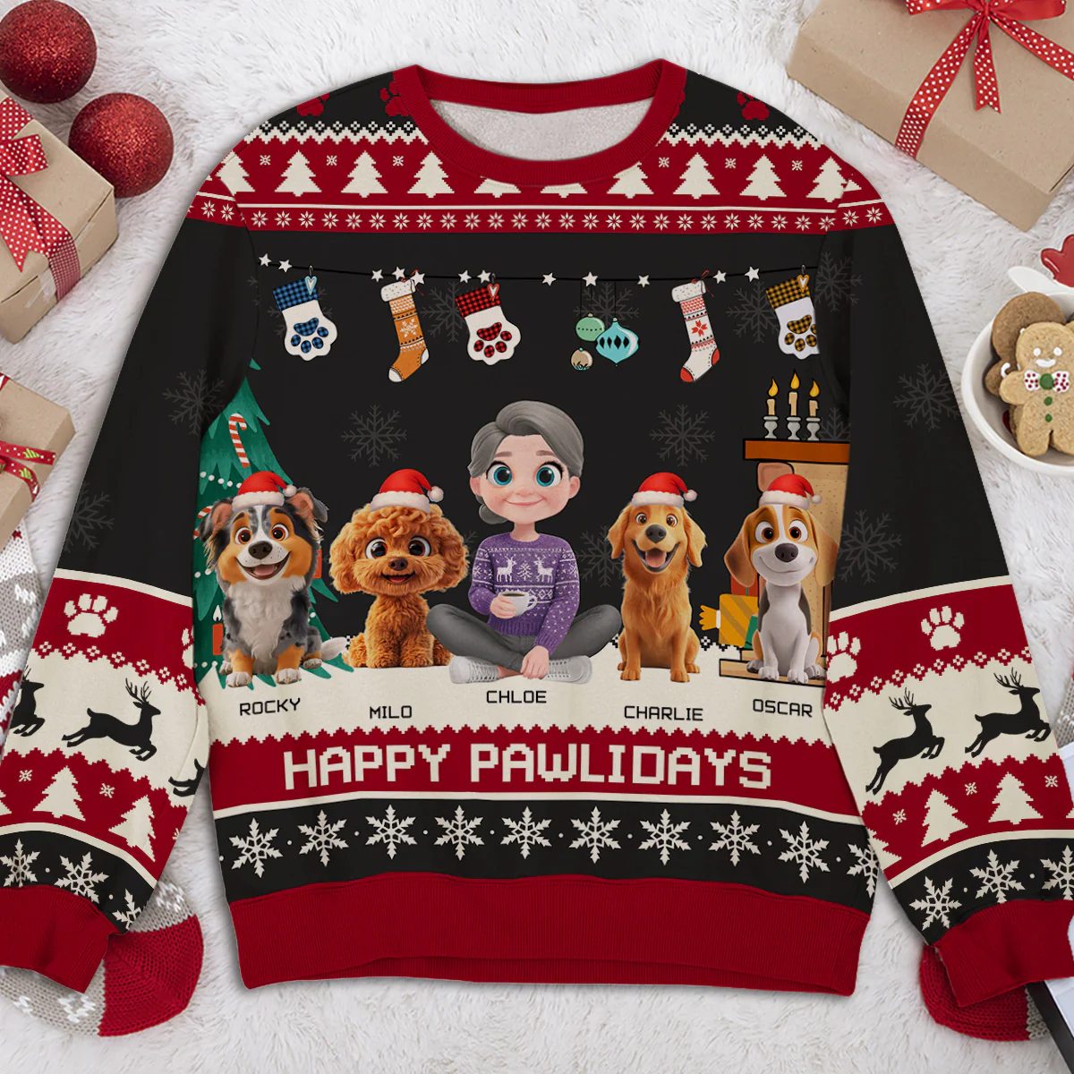 Snowy Pawlidays Cartoon - Personalized Custom All-Over-Print Sweatshirt - Image 4
