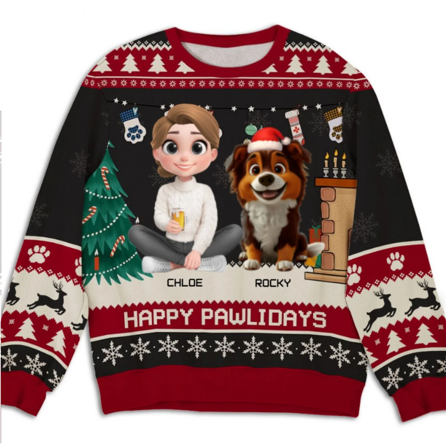 Snowy Pawlidays Cartoon - Personalized Custom All-Over-Print Sweatshirt - Image 7