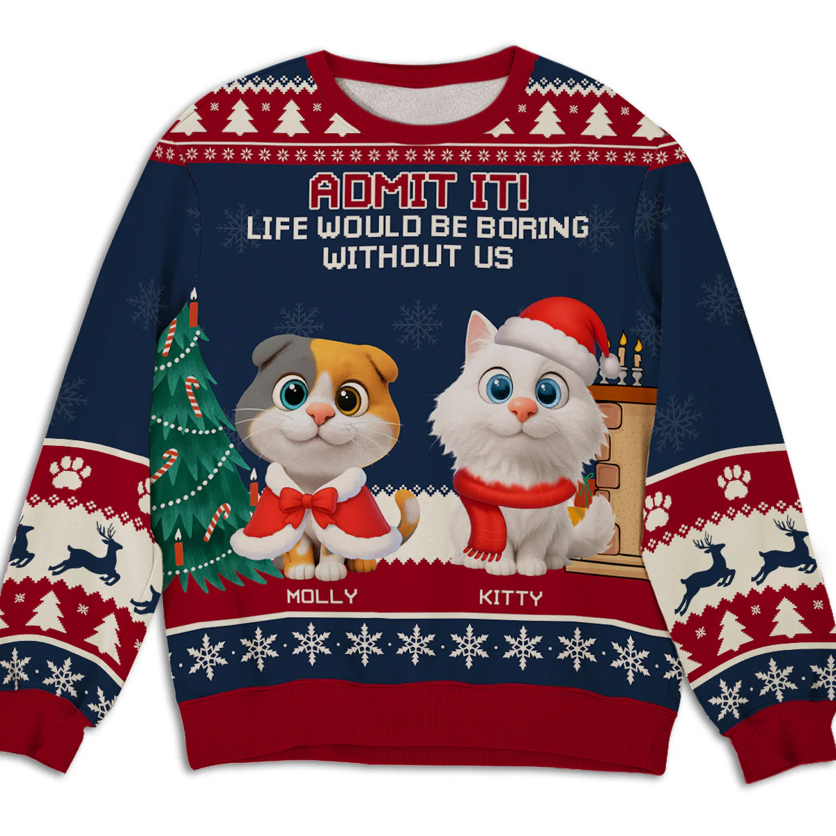 Snowy Pawlidays Cat Cartoon - Personalized Custom All-Over-Print Sweatshirt