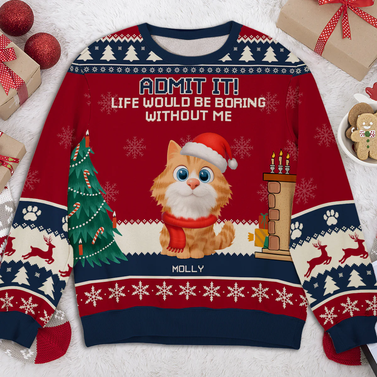 Snowy Pawlidays Cat Cartoon - Personalized Custom All-Over-Print Sweatshirt - Image 2