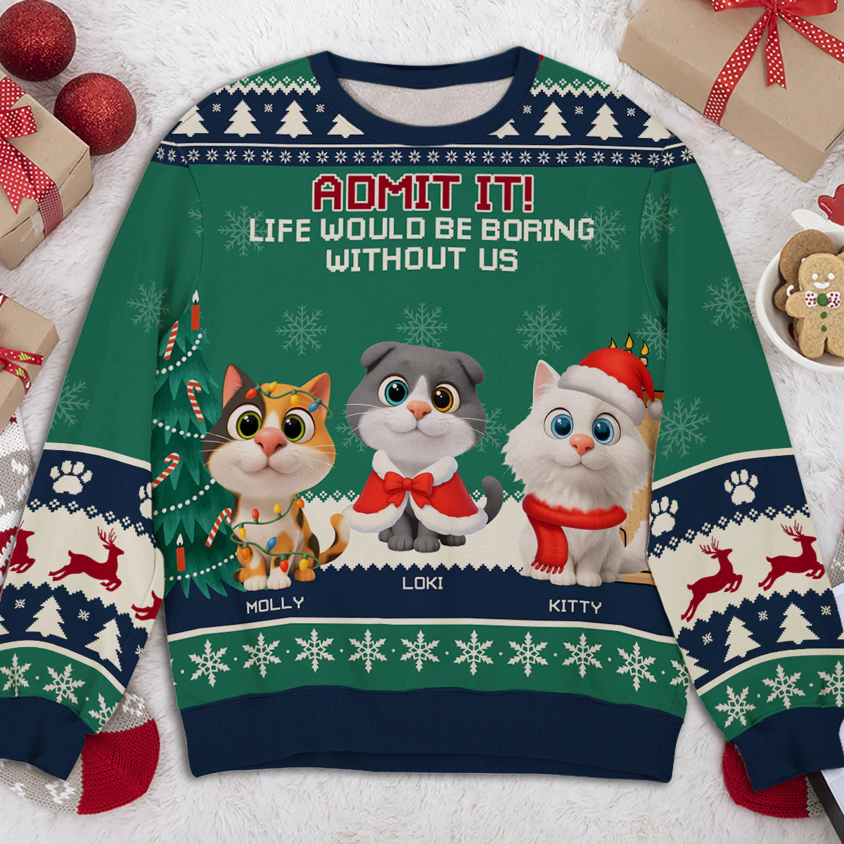 Snowy Pawlidays Cat Cartoon - Personalized Custom All-Over-Print Sweatshirt - Image 3
