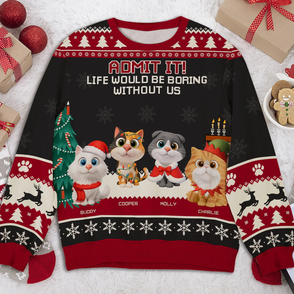 Snowy Pawlidays Cat Cartoon - Personalized Custom All-Over-Print Sweatshirt - Image 4