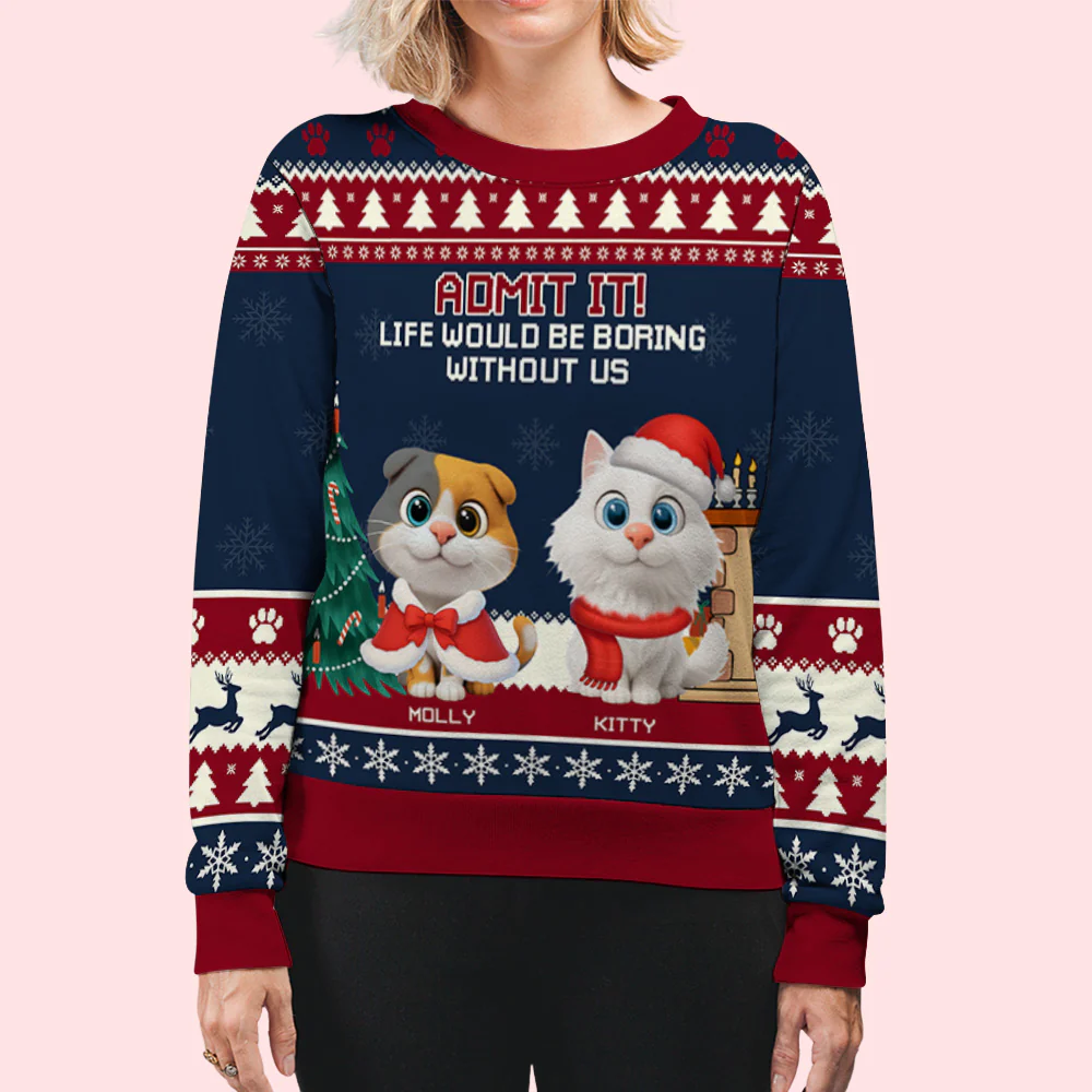 Snowy Pawlidays Cat Cartoon - Personalized Custom All-Over-Print Sweatshirt - Image 5