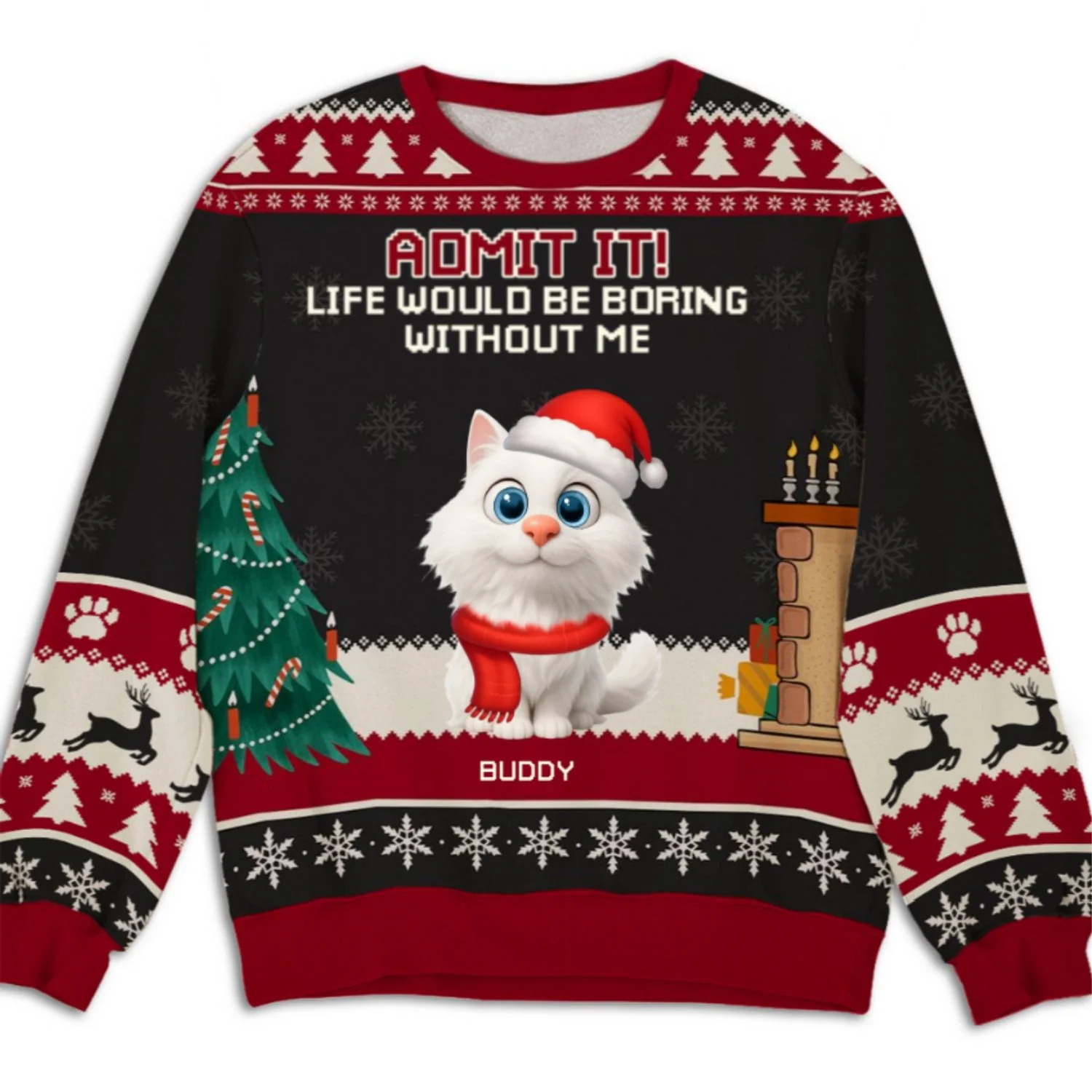 Snowy Pawlidays Cat Cartoon - Personalized Custom All-Over-Print Sweatshirt - Image 8