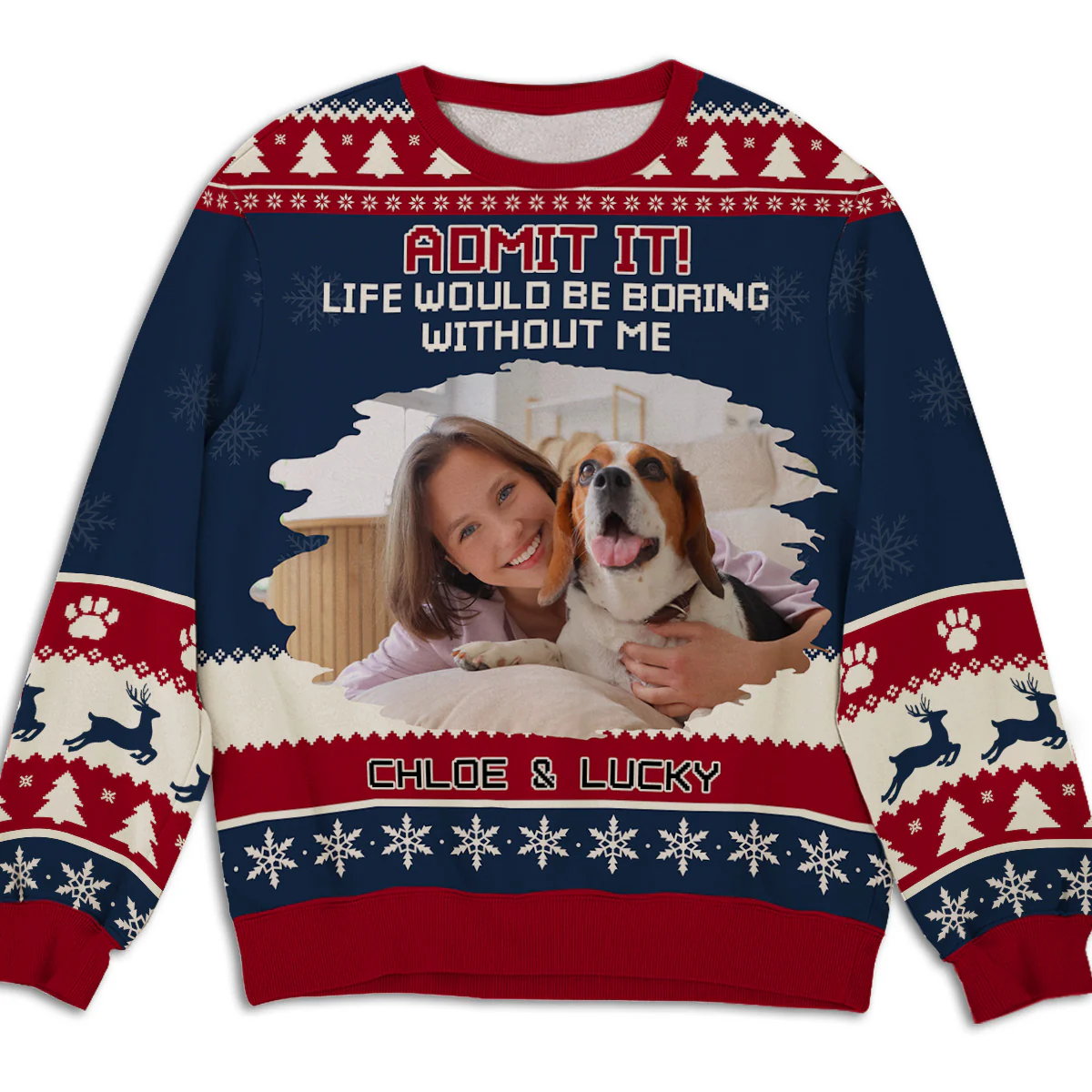 Snowy Pawlidays Dog Cartoon Photo - Personalized Custom All-Over-Print Sweatshirt