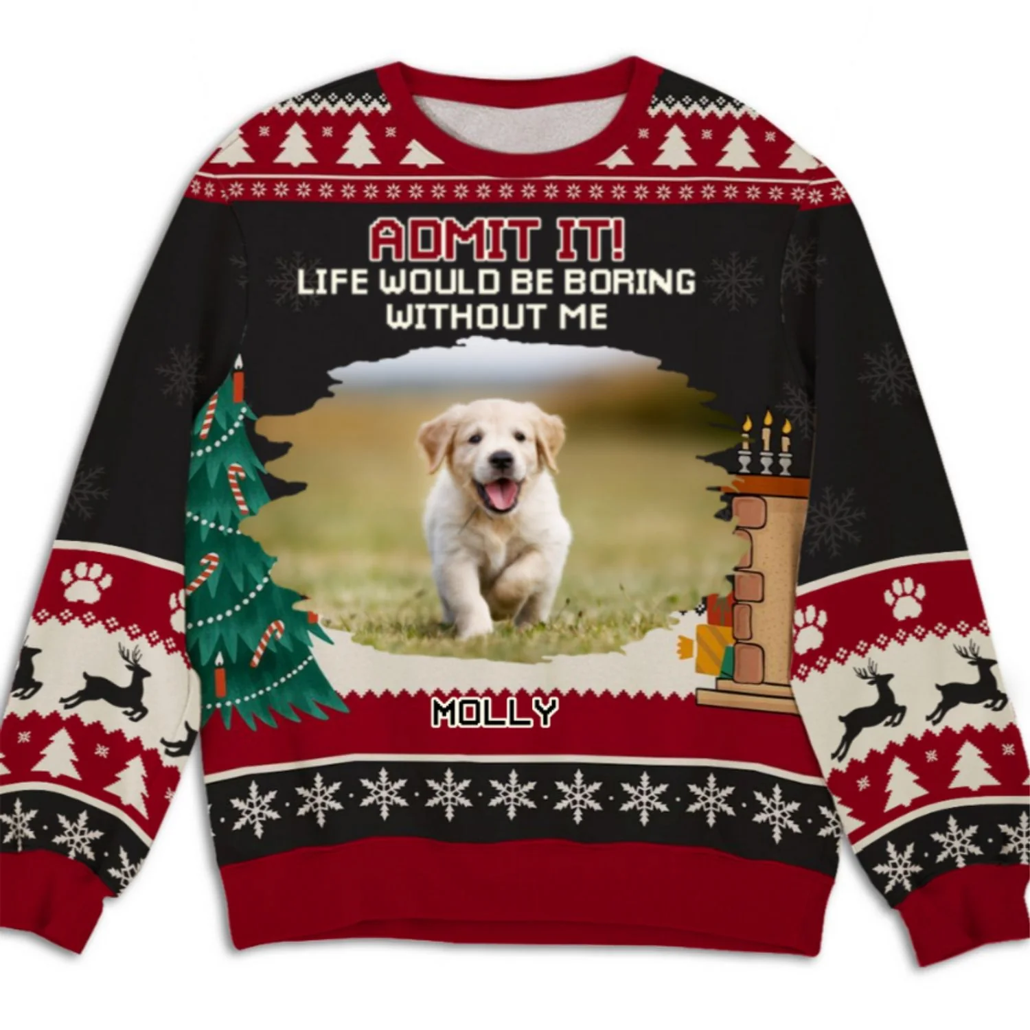 Snowy Pawlidays Dog Cartoon Photo - Personalized Custom All-Over-Print Sweatshirt - Image 2