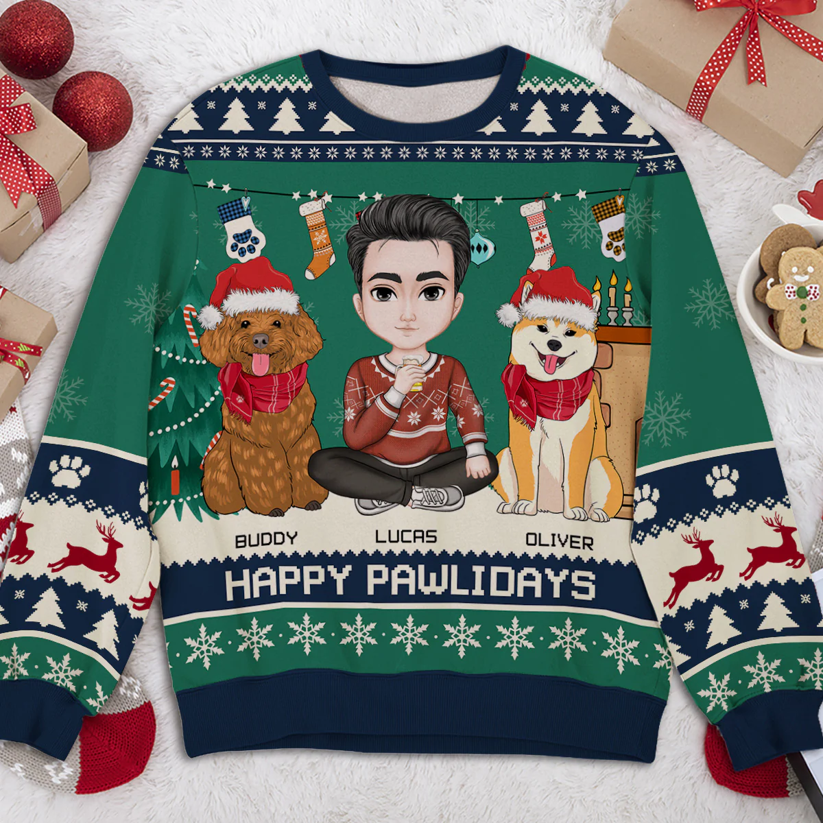 Snowy Pawlidays Dog Dad - Personalized Custom All-Over-Print Sweatshirt - Image 2