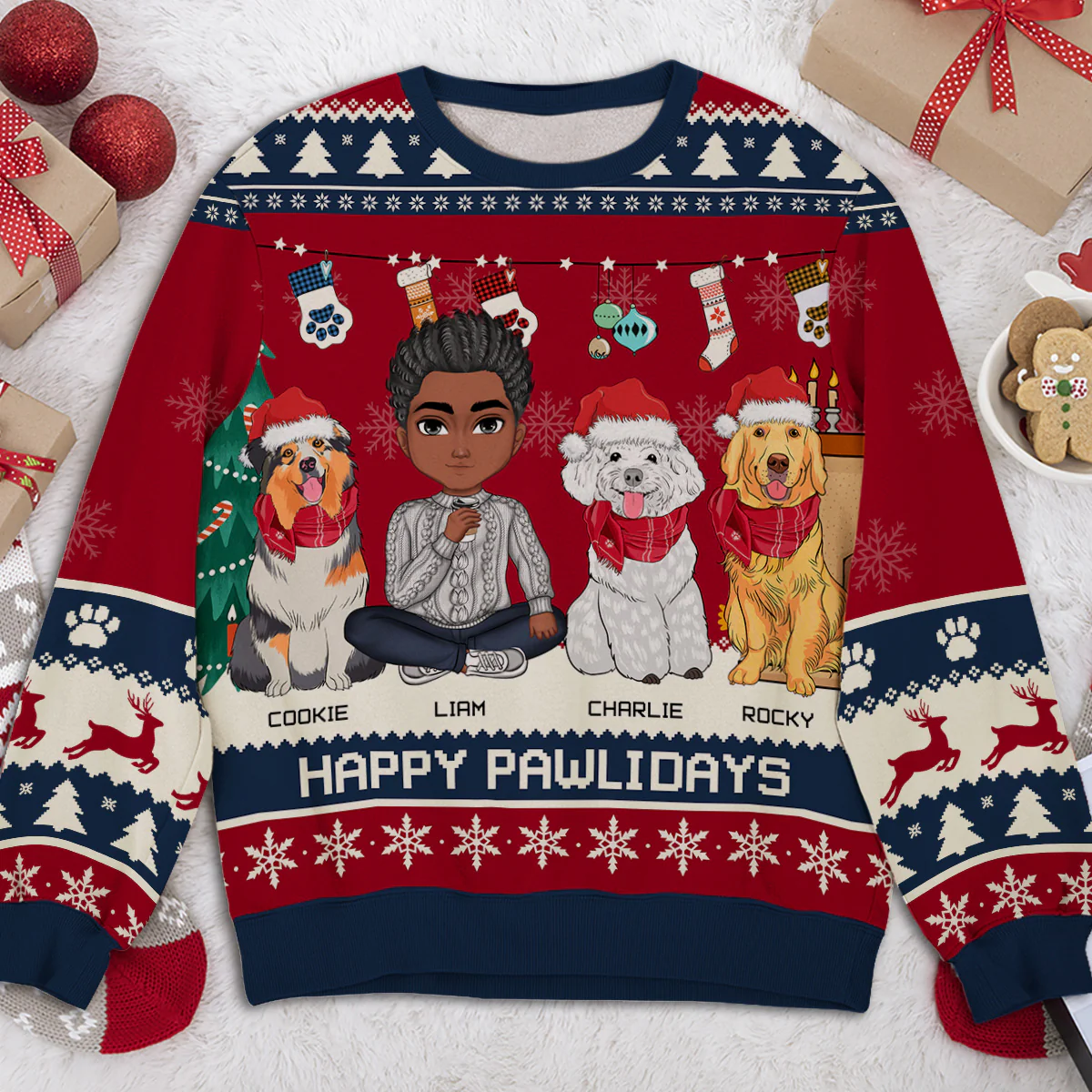 Snowy Pawlidays Dog Dad - Personalized Custom All-Over-Print Sweatshirt - Image 3