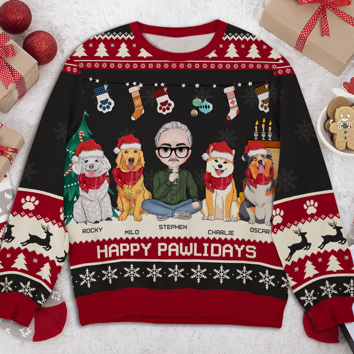Snowy Pawlidays Dog Dad - Personalized Custom All-Over-Print Sweatshirt - Image 4