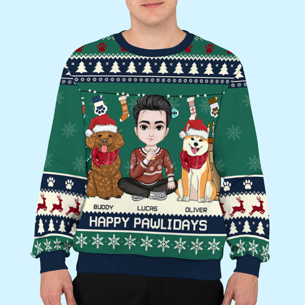 Snowy Pawlidays Dog Dad - Personalized Custom All-Over-Print Sweatshirt - Image 5