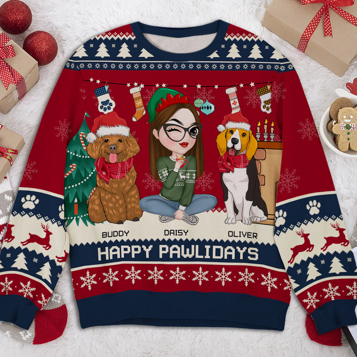 Snowy Pawlidays - Personalized Custom All-Over-Print Sweatshirt - Image 2