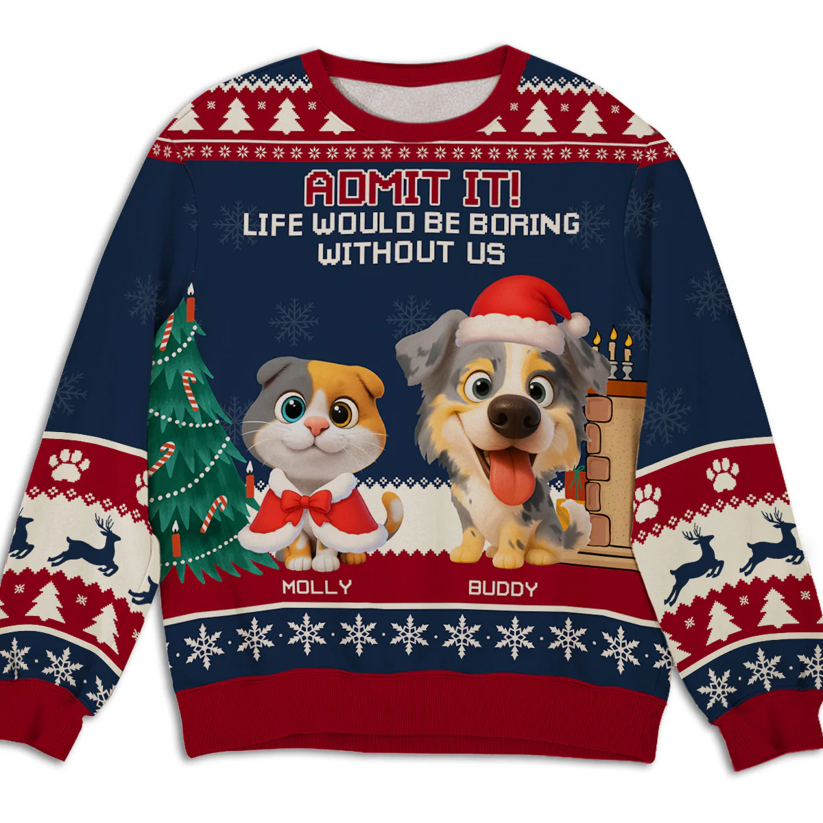 Snowy Pawlidays Pet Cartoon - Personalized Custom All-Over-Print Sweatshirt