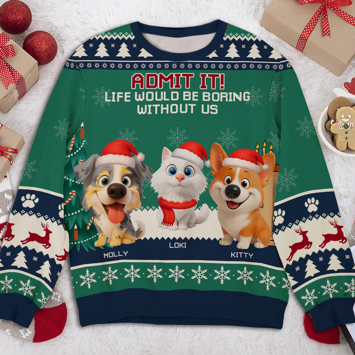 Snowy Pawlidays Pet Cartoon - Personalized Custom All-Over-Print Sweatshirt - Image 3