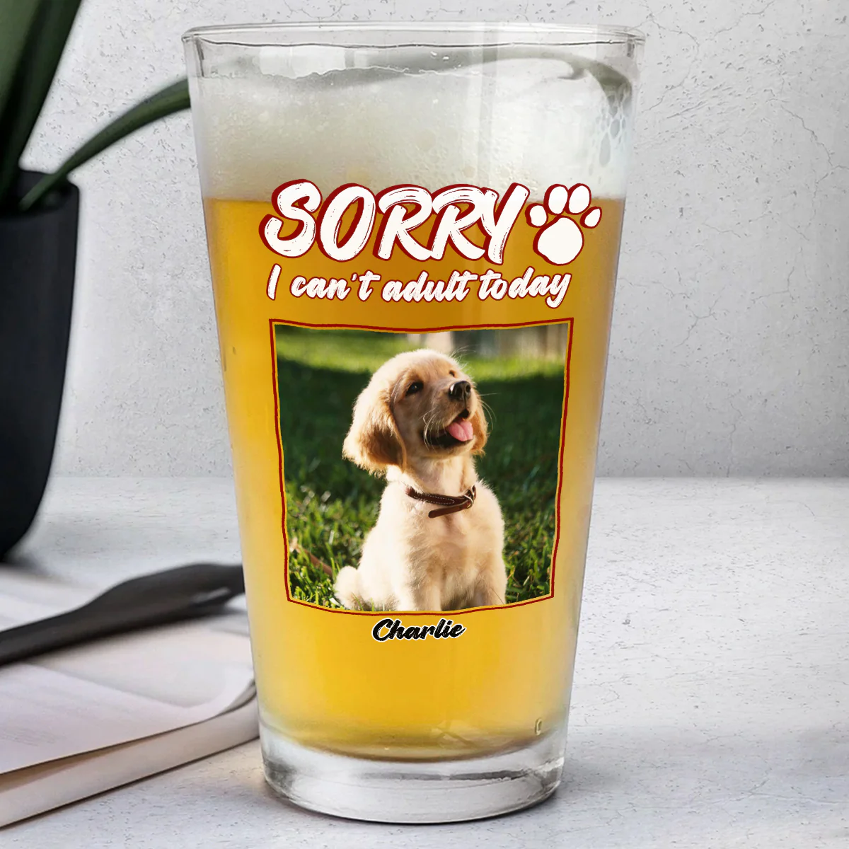 Sorry I Cant Adult Today Photo - Personalized Custom Beer Glass - Image 2