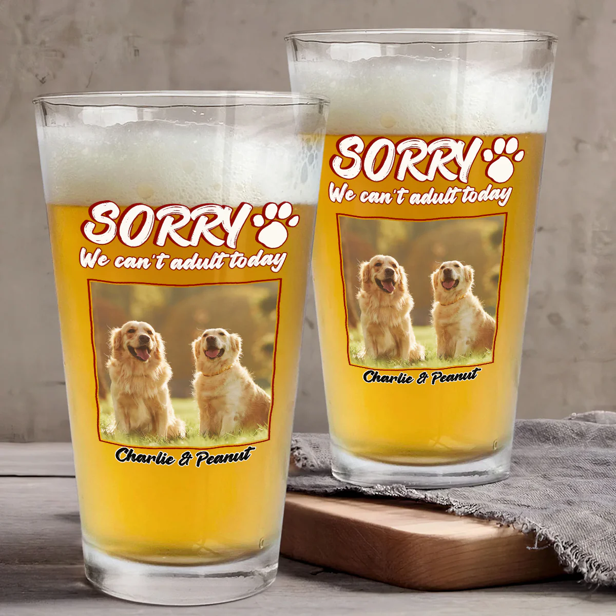 Sorry I Cant Adult Today Photo - Personalized Custom Beer Glass - Image 3
