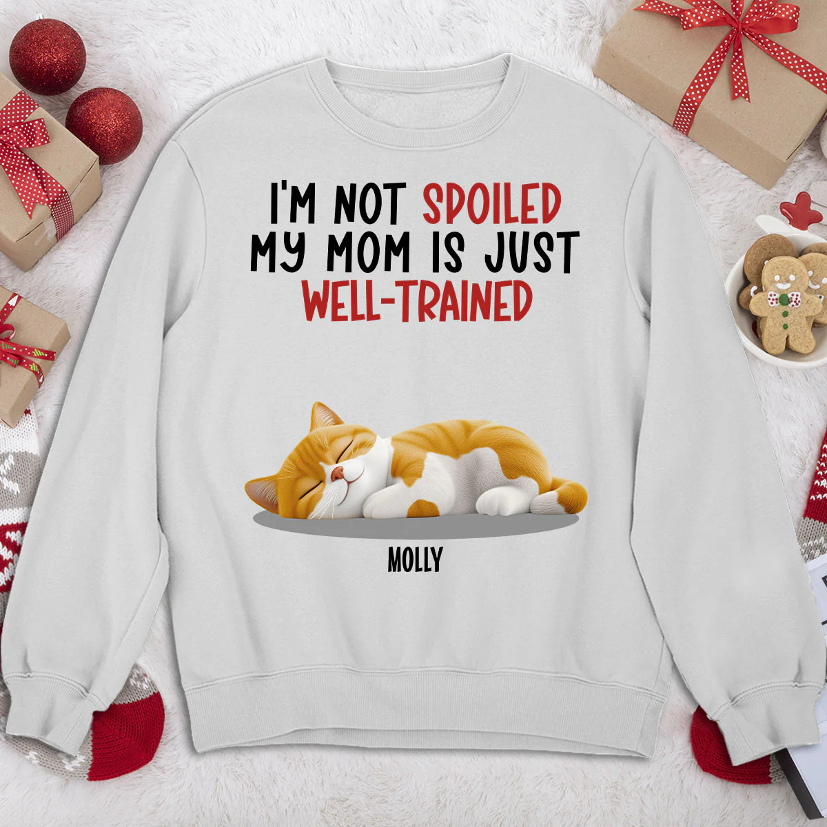 Spoiled Cat And Well Trained Dad Mom Cartoon - Personalized Custom Sweatshirt - Image 2