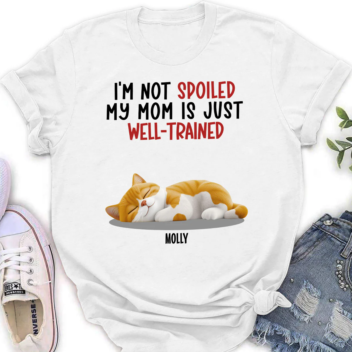 Spoiled Cat And Well Trained Dad Mom Cartoon - Personalized Custom Women's T-shirt - Image 2