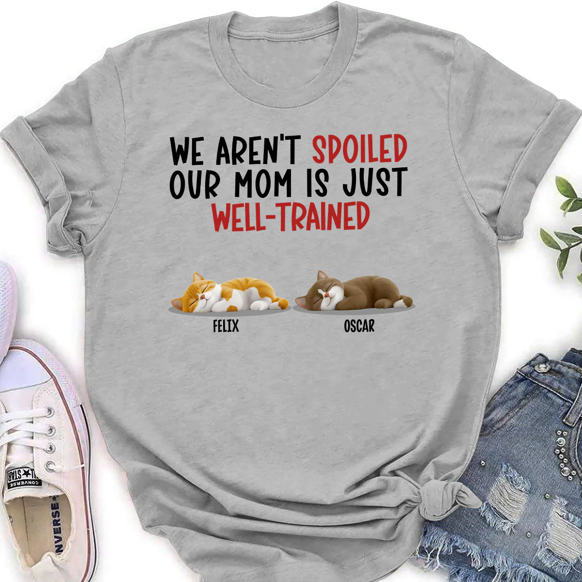 Spoiled Cat And Well Trained Dad Mom Cartoon - Personalized Custom Women's T-shirt - Image 3