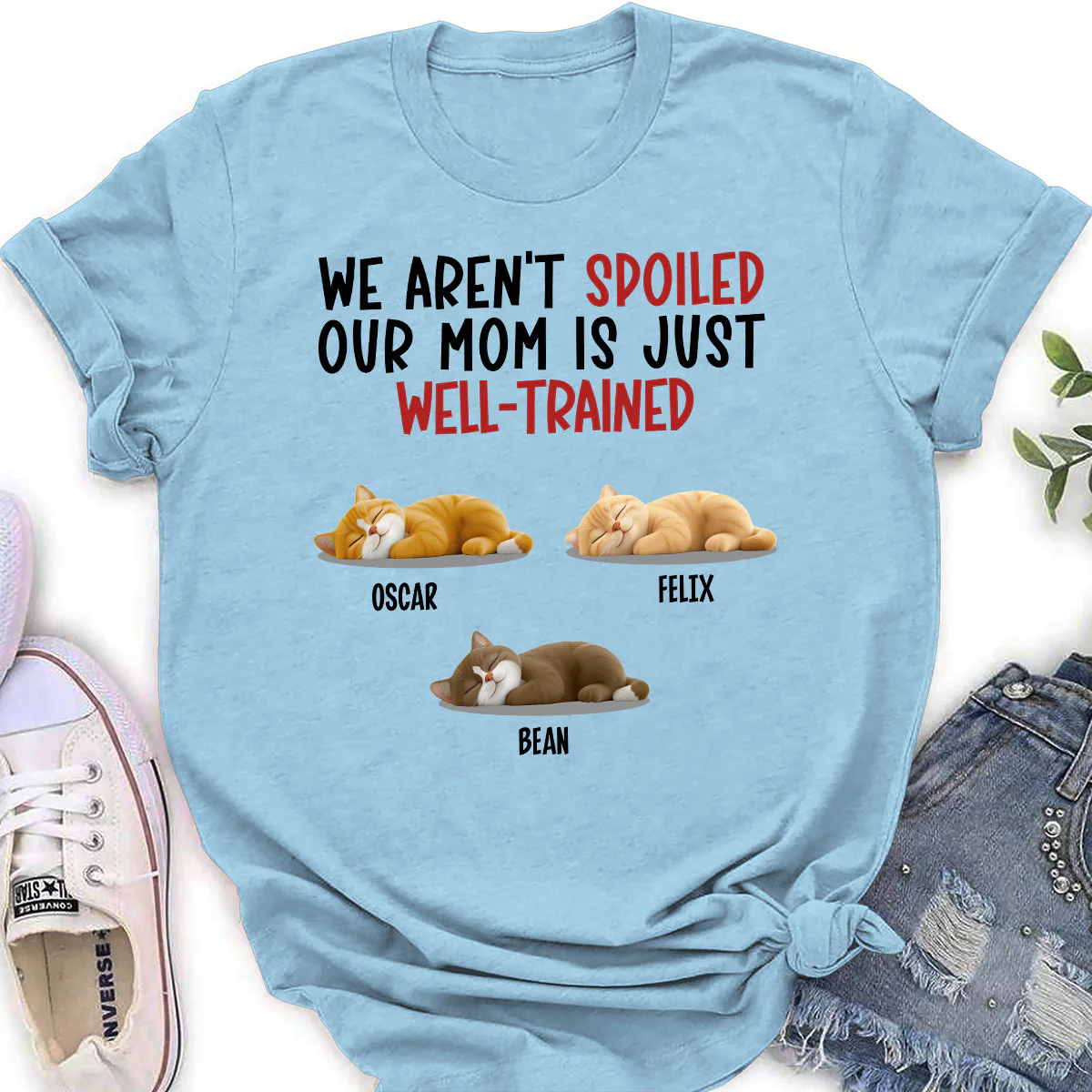 Spoiled Cat And Well Trained Dad Mom Cartoon - Personalized Custom Women's T-shirt - Image 4