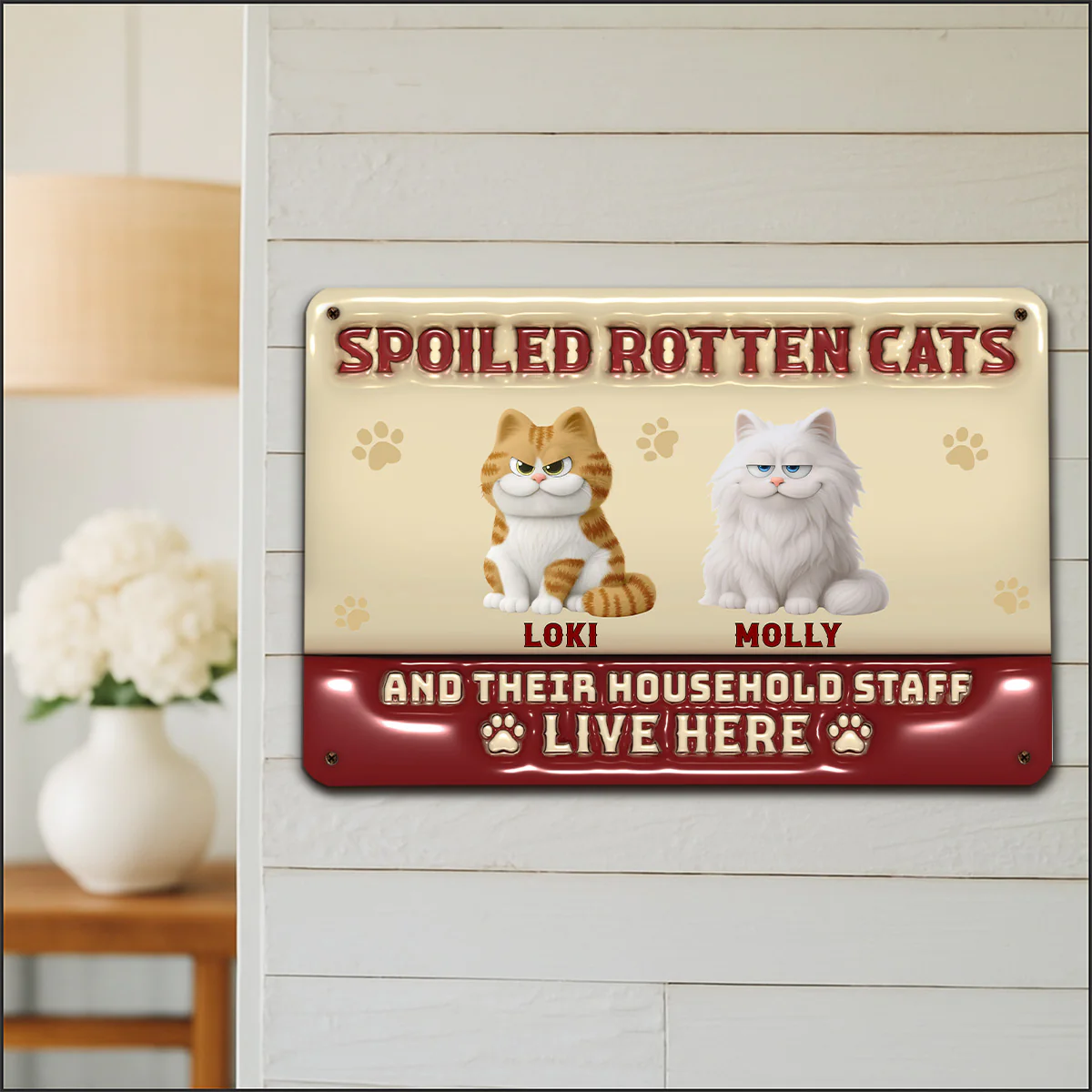 Spoiled Cats Live Here - Personalized Custom 3D Inflated Effect Metal Sign - Image 5