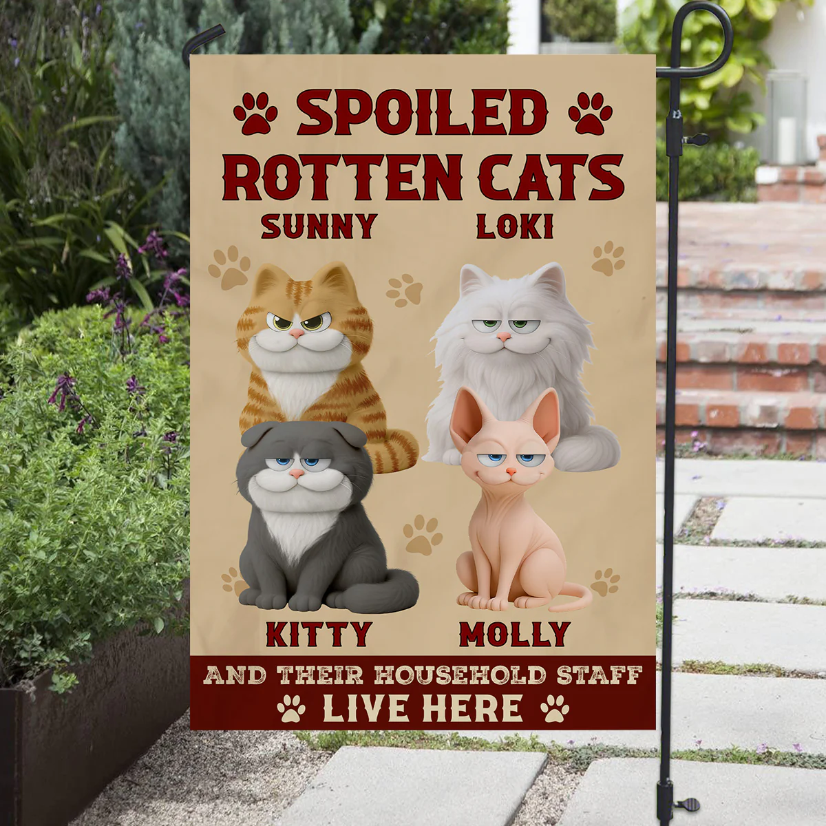 Spoiled Cats Live Here - Personalized Custom Flag - Image 3