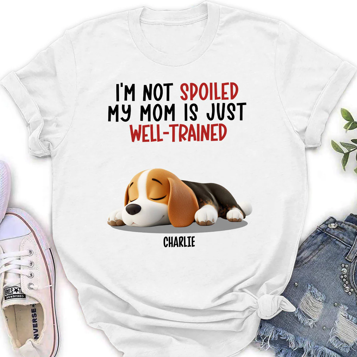 Spoiled Dog And Well Trained Dad Mom Cartoon - Personalized Custom Women's T-Shirt - Image 2