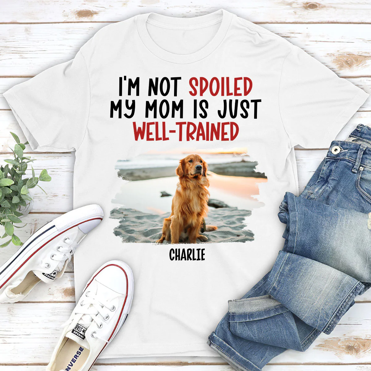 Spoiled Dog And Well Trained Dad Mom Cartoon Photo - Personalized Custom Unisex T-Shirt - Image 2