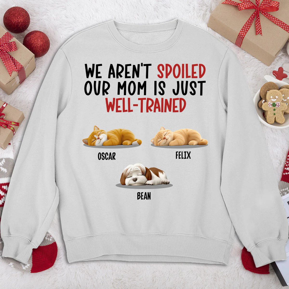 Spoiled Pet And Well Trained Dad Mom Cartoon - Personalized Custom Sweatshirt - Image 2