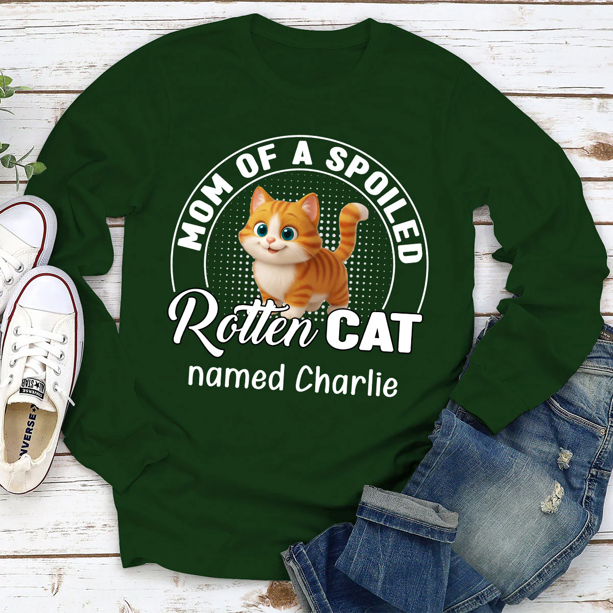 Spoiled Rotten Cat Chibi Cartoon Ver Standing - Personalized Custom Long Sleeve T-Shirt - Image 3