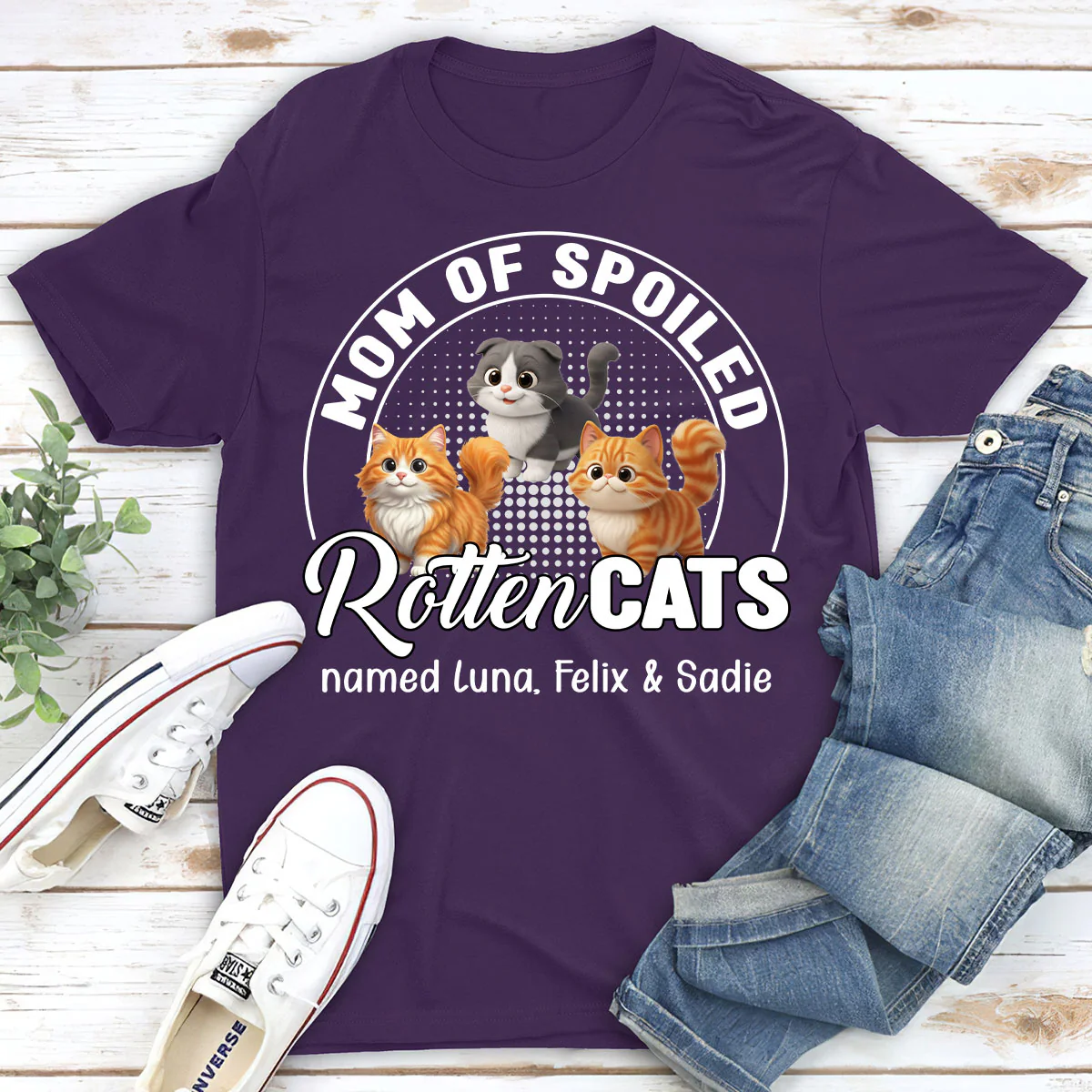 Spoiled Rotten Cat Chibi Cartoon Ver Standing - Personalized Custom Unisex T-shirt - Image 3