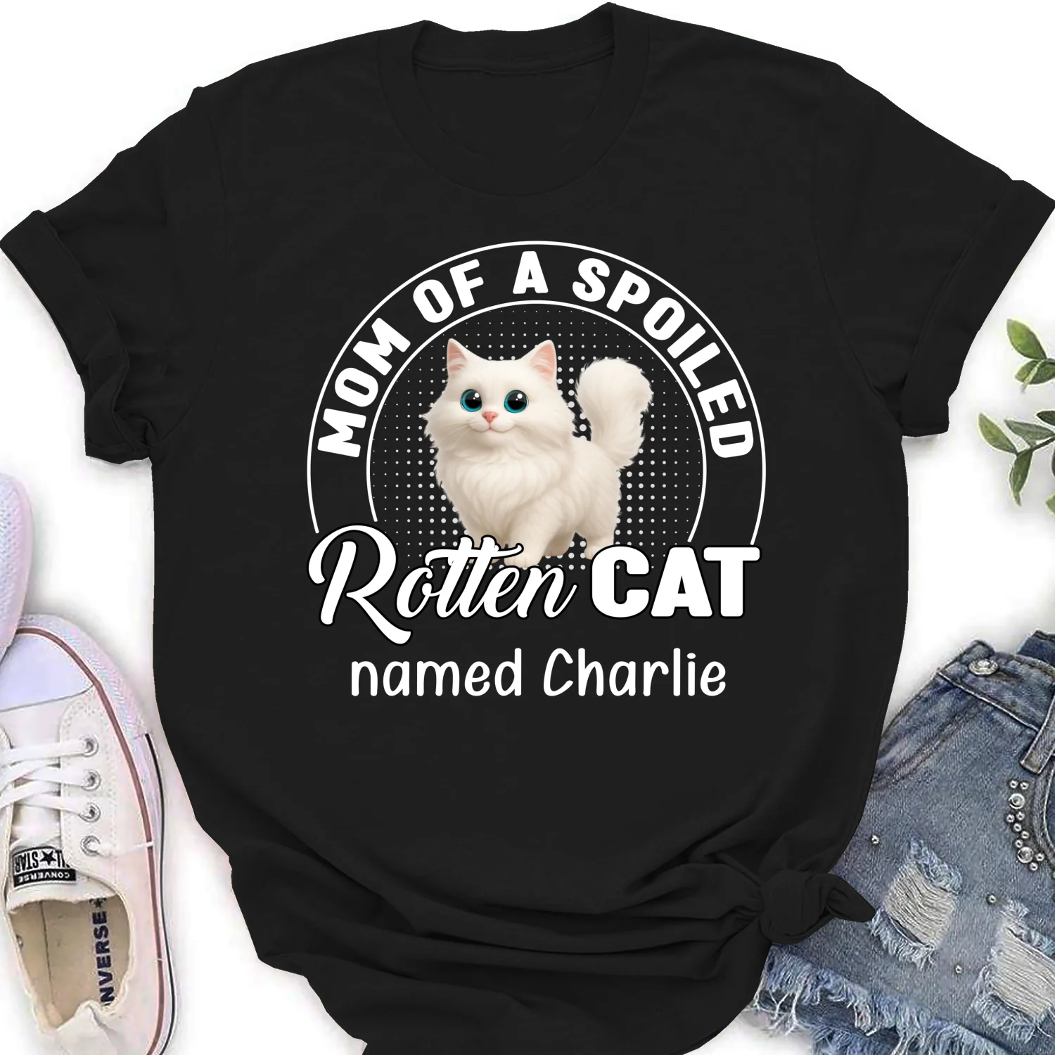 Spoiled Rotten Cat Chibi Cartoon Ver Standing - Personalized Custom Women's T-Shirt - Image 6