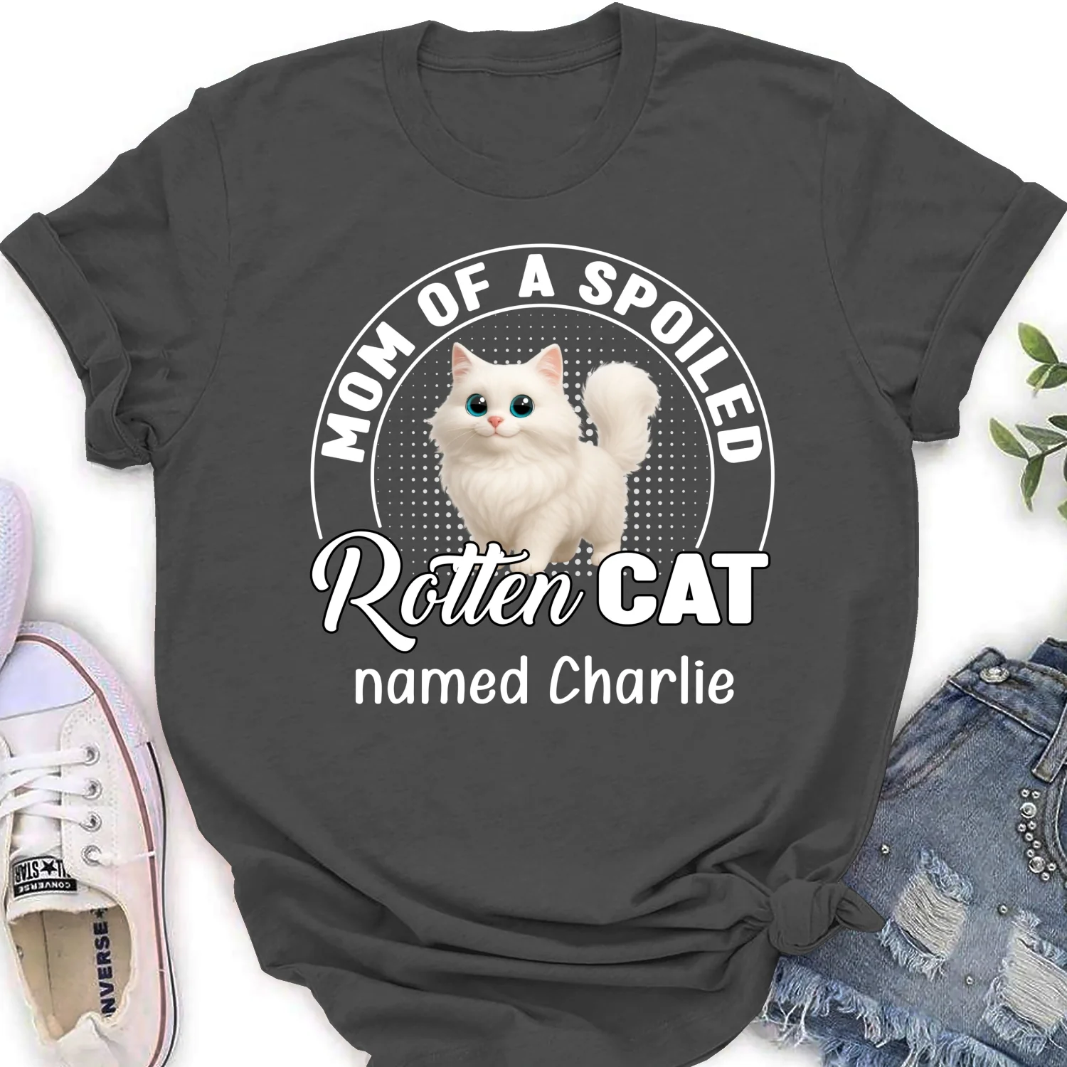 Spoiled Rotten Cat Chibi Cartoon Ver Standing - Personalized Custom Women's T-Shirt - Image 9
