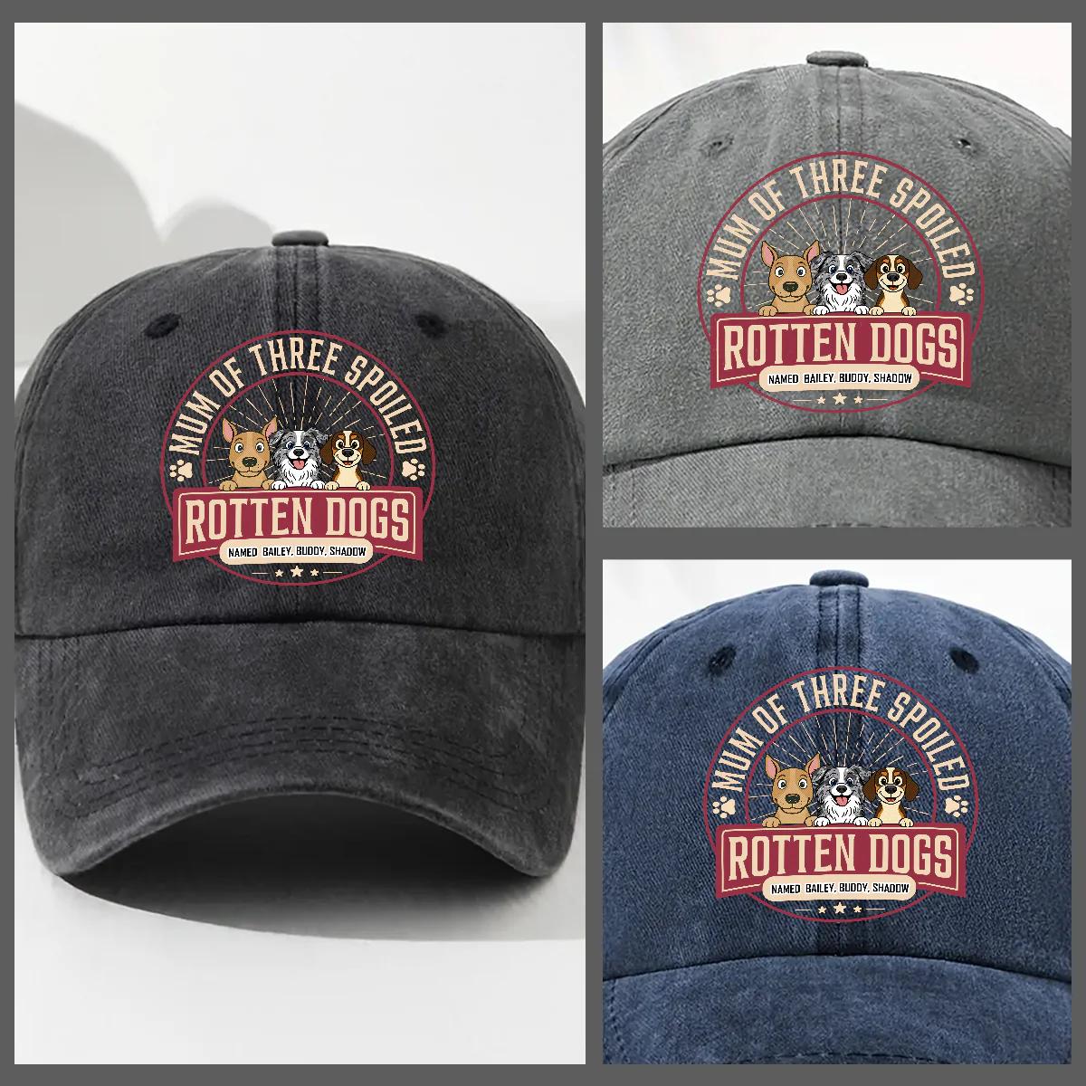 Spoiled Rotten Dog - Personalized Custom Vintage Washed Denim Cap - Image 4