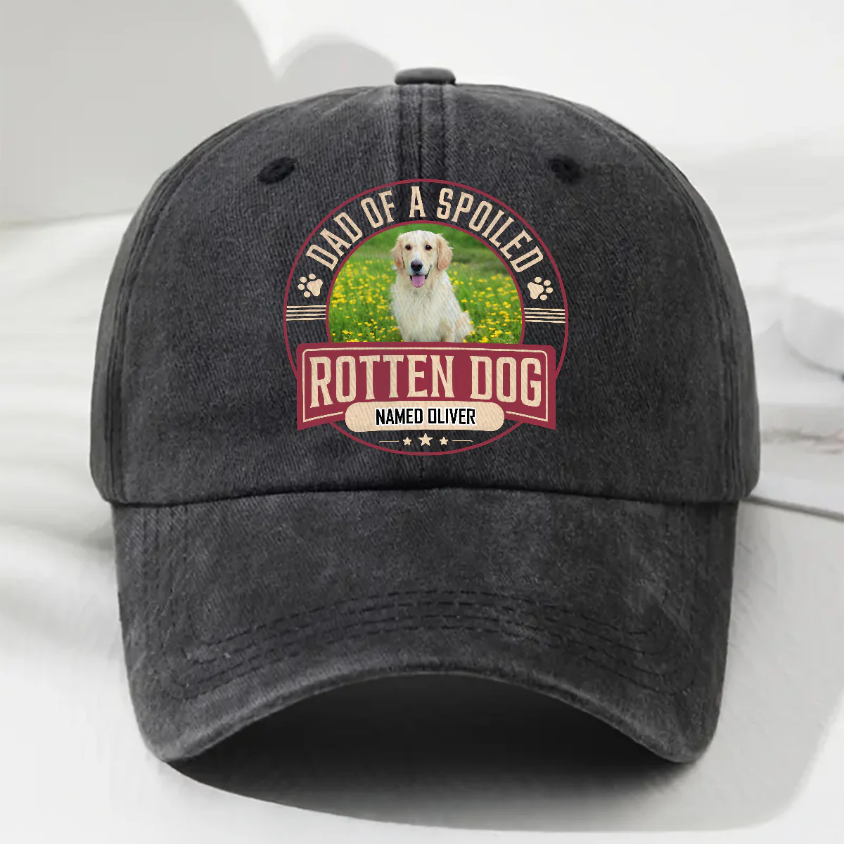 Spoiled Rotten Dog Photo - Personalized Custom Vintage Washed Denim Cap