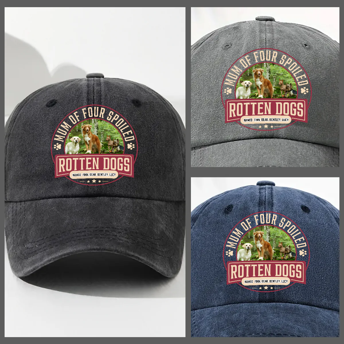 Spoiled Rotten Dog Photo - Personalized Custom Vintage Washed Denim Cap - Image 2