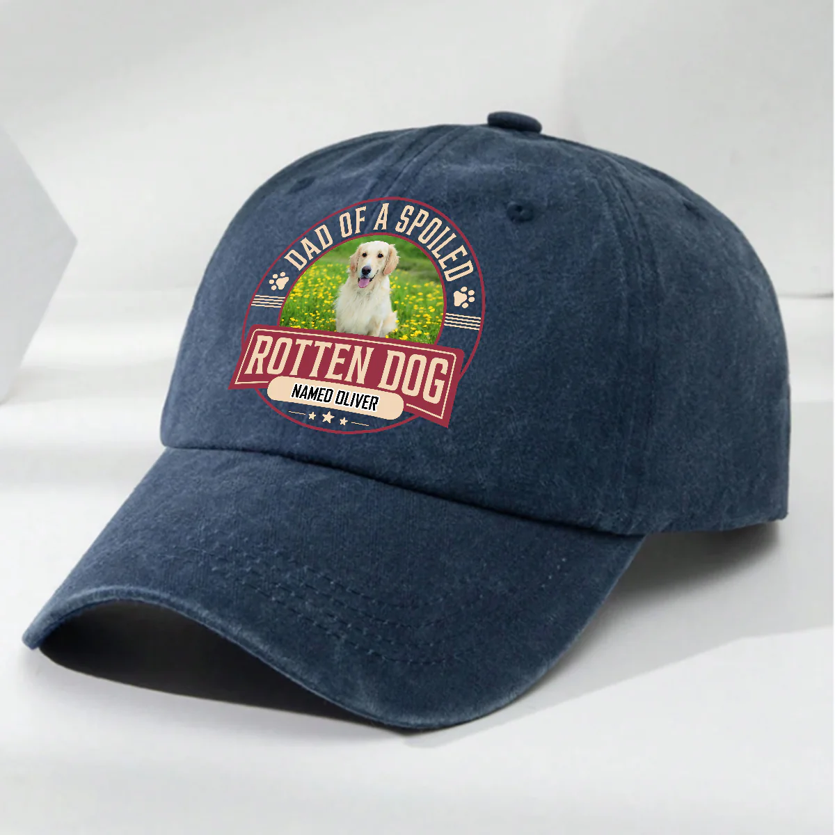 Spoiled Rotten Dog Photo - Personalized Custom Vintage Washed Denim Cap - Image 4