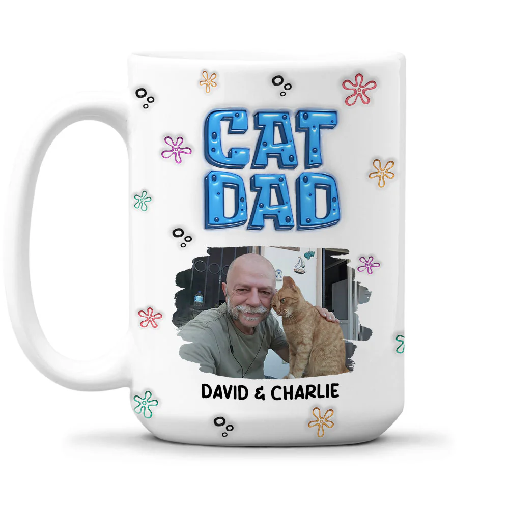 Sponge Cat Dad Photo - Personalized Custom 3D Inflated Effect Mug - Image 4