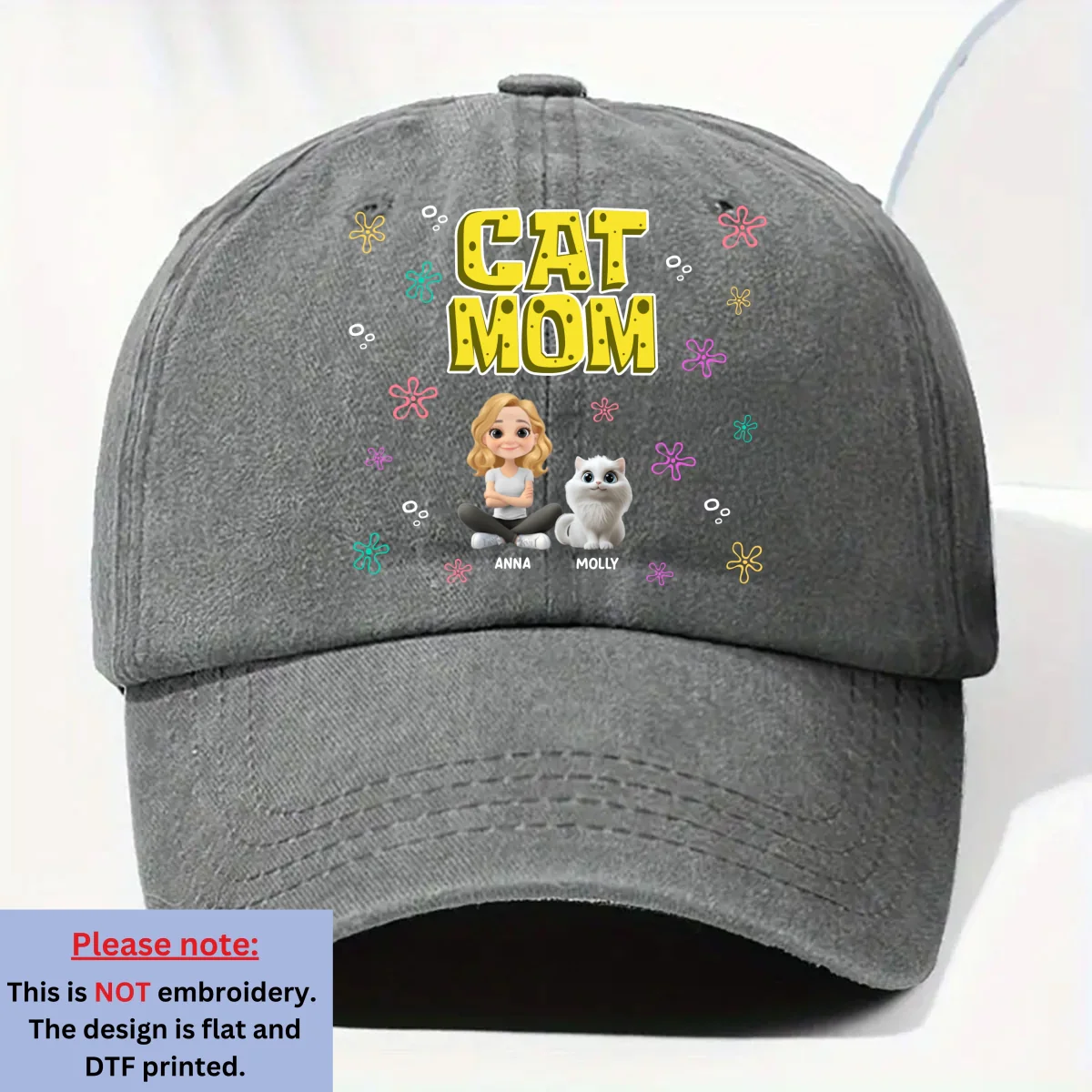 Sponge Cat Mom - Personalized Custom Vintage Washed Denim Cap - Image 8