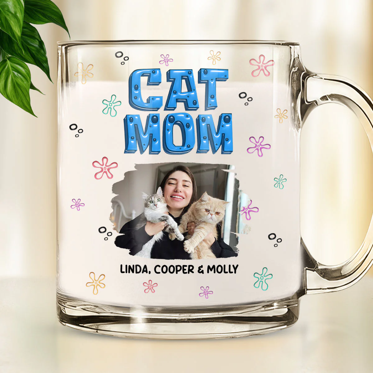 Sponge Cat Mom Photo - Personalized Custom 3D Inflated Effect Glass Mug