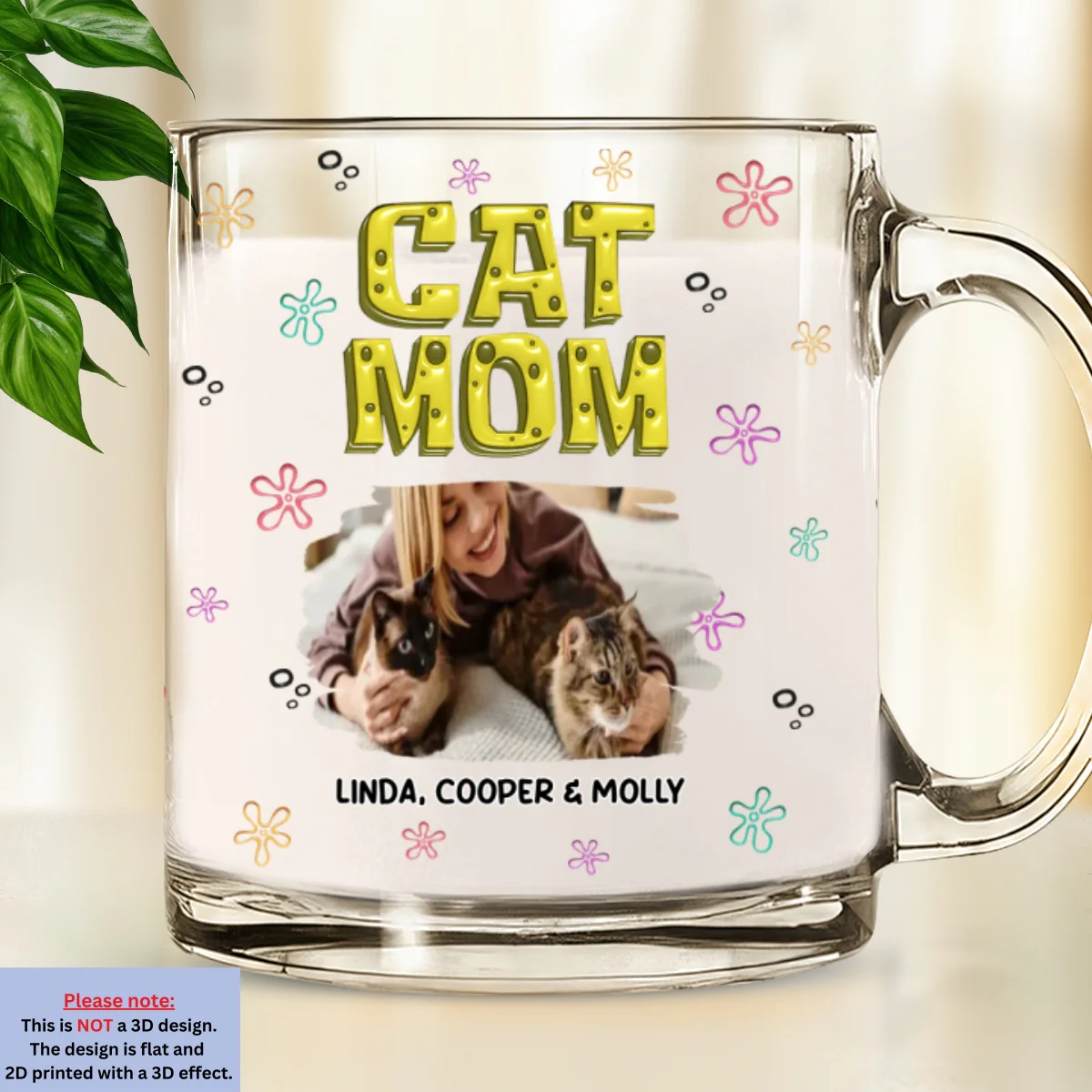 Sponge Cat Mom Photo - Personalized Custom 3D Inflated Effect Glass Mug - Image 4
