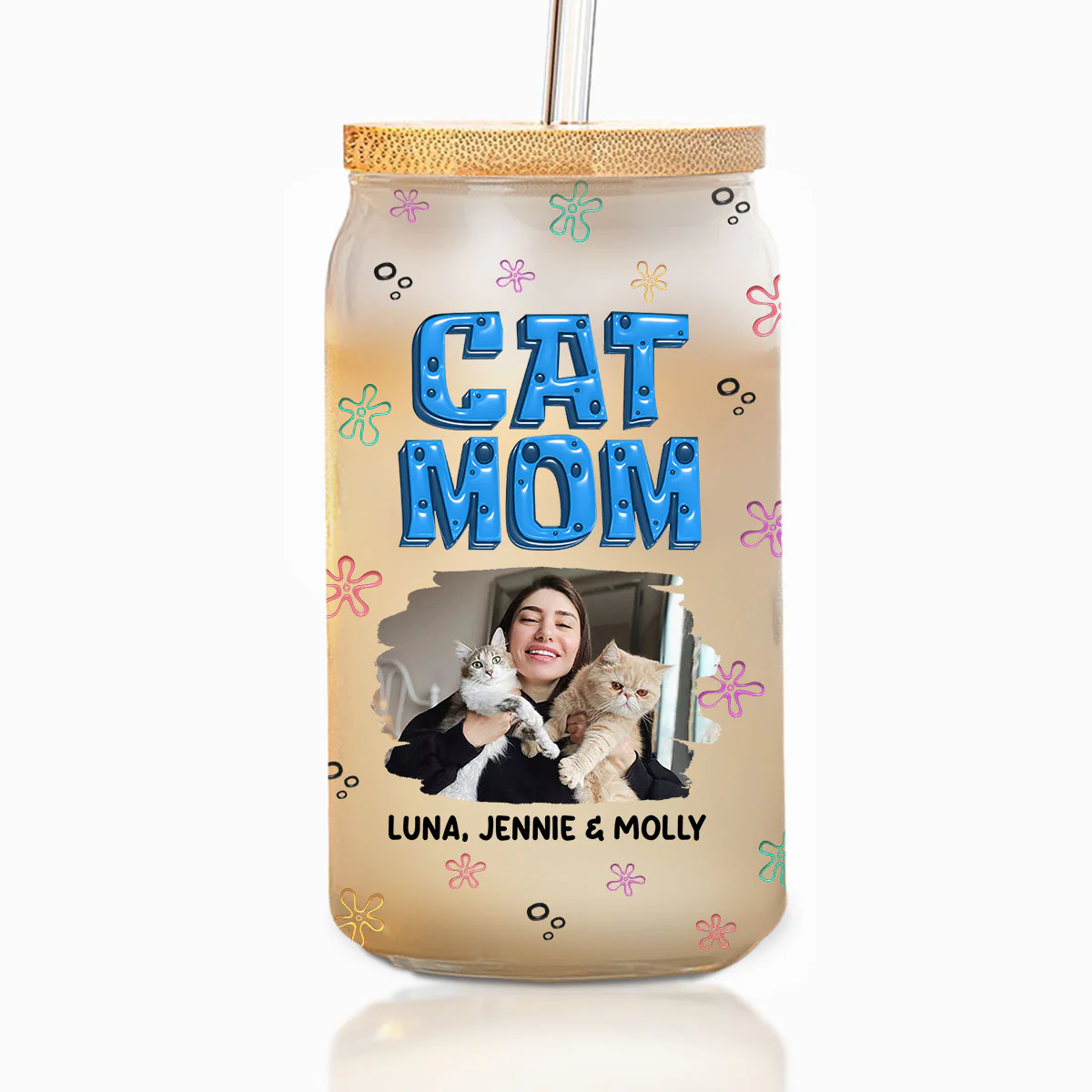 Sponge Cat Mom Photo - Personalized Custom Glass Can