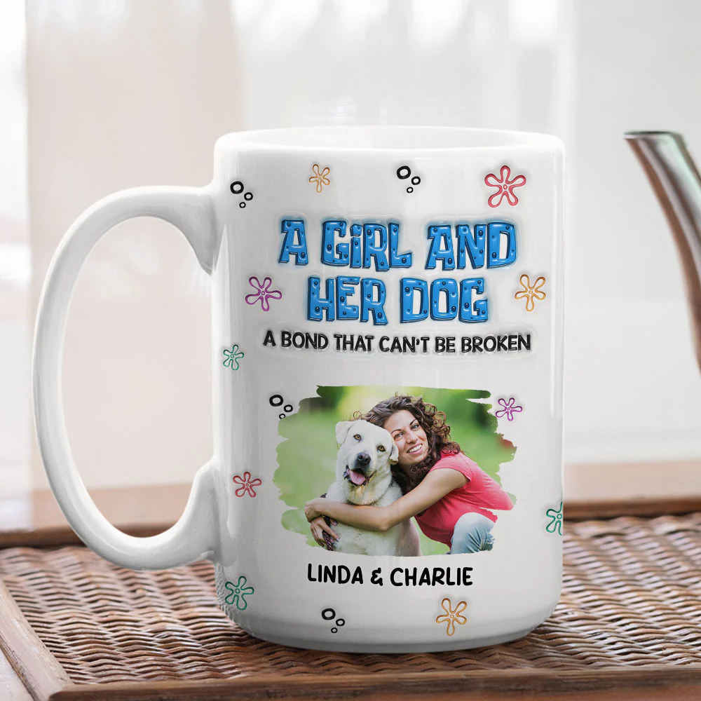 Sponge Girl And Her Dog Photo - Personalized Custom 3D Inflated Effect Mug - Image 2