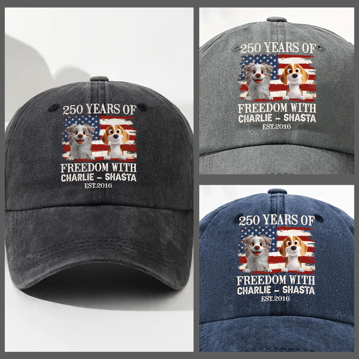 Stars Sparkle Dogs Celebrate Too - Personalized Custom Vintage Washed Denim Cap - Image 3