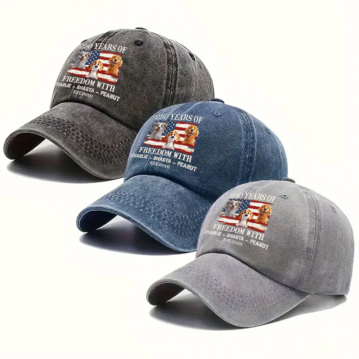 Stars Sparkle Dogs Celebrate Too - Personalized Custom Vintage Washed Denim Cap - Image 4