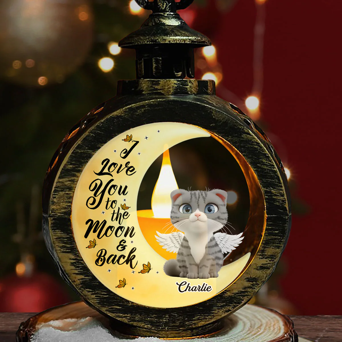 Still Think Of Cats - Personalized Custom Christmas Lantern